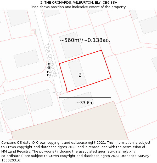 2, THE ORCHARDS, WILBURTON, ELY, CB6 3SH: Plot and title map