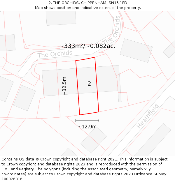 2, THE ORCHIDS, CHIPPENHAM, SN15 1FD: Plot and title map