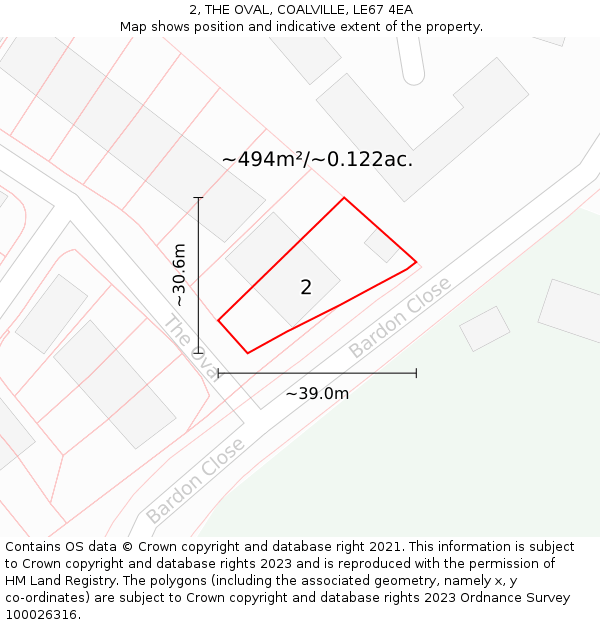 2, THE OVAL, COALVILLE, LE67 4EA: Plot and title map