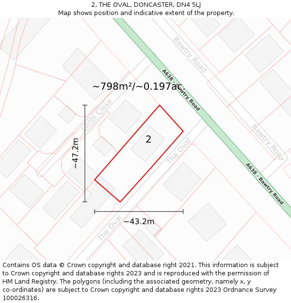 2, THE OVAL, DONCASTER, DN4 5LJ: Plot and title map