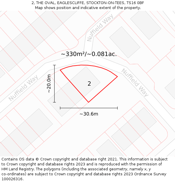 2, THE OVAL, EAGLESCLIFFE, STOCKTON-ON-TEES, TS16 0BF: Plot and title map
