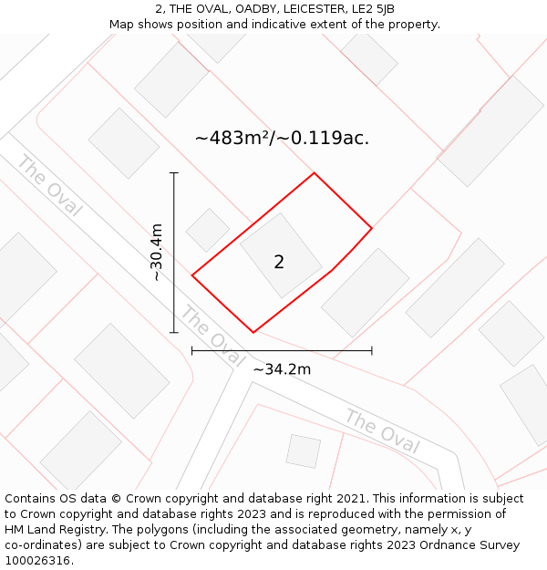 2, THE OVAL, OADBY, LEICESTER, LE2 5JB: Plot and title map