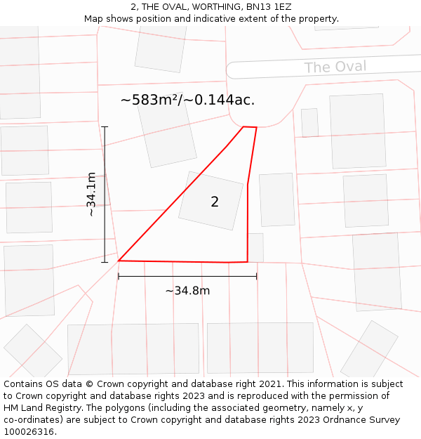 2, THE OVAL, WORTHING, BN13 1EZ: Plot and title map