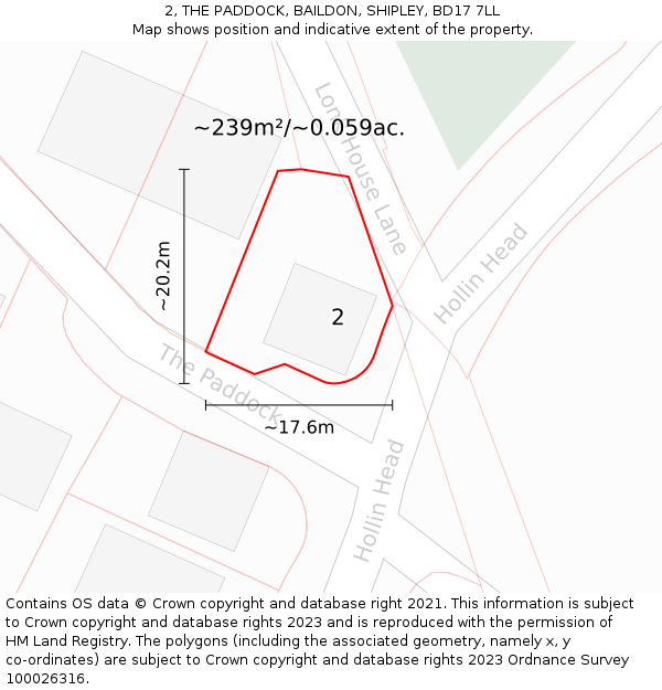 2, THE PADDOCK, BAILDON, SHIPLEY, BD17 7LL: Plot and title map