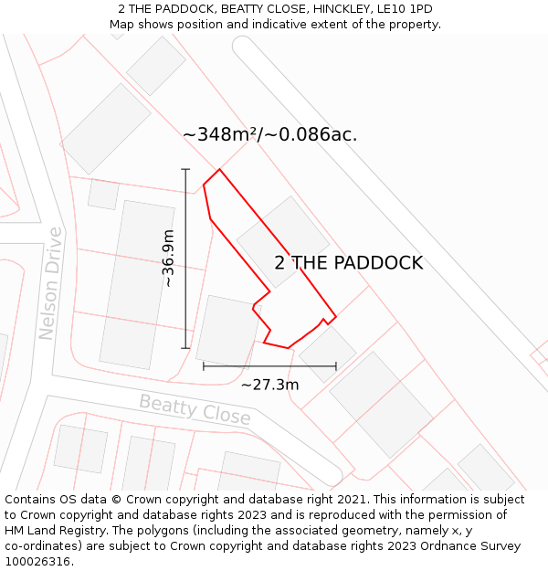 2 THE PADDOCK, BEATTY CLOSE, HINCKLEY, LE10 1PD: Plot and title map