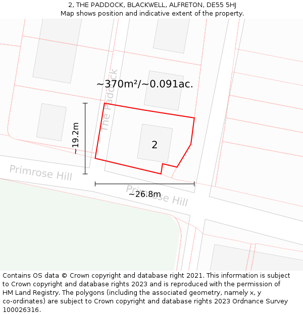2, THE PADDOCK, BLACKWELL, ALFRETON, DE55 5HJ: Plot and title map