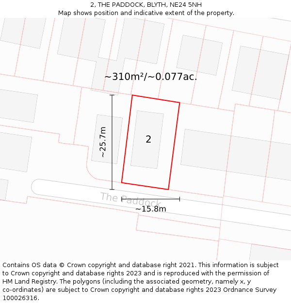 2, THE PADDOCK, BLYTH, NE24 5NH: Plot and title map