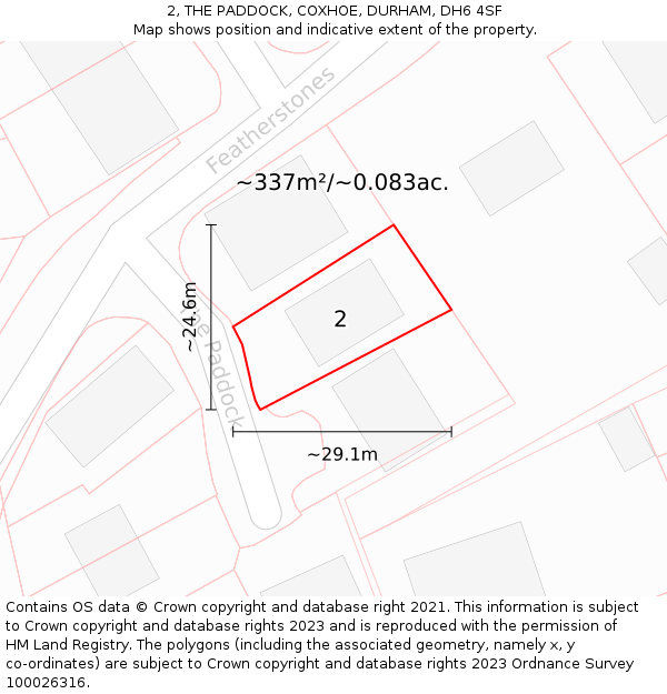 2, THE PADDOCK, COXHOE, DURHAM, DH6 4SF: Plot and title map