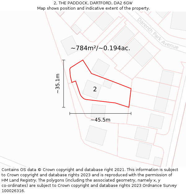 2, THE PADDOCK, DARTFORD, DA2 6GW: Plot and title map