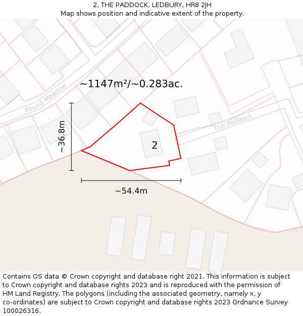 2, THE PADDOCK, LEDBURY, HR8 2JH: Plot and title map