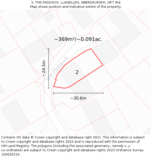 2, THE PADDOCK, LLANELLEN, ABERGAVENNY, NP7 9HJ: Plot and title map