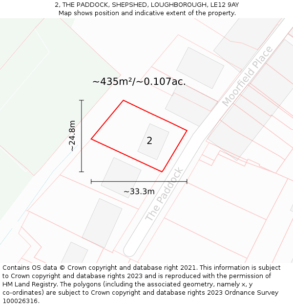 2, THE PADDOCK, SHEPSHED, LOUGHBOROUGH, LE12 9AY: Plot and title map