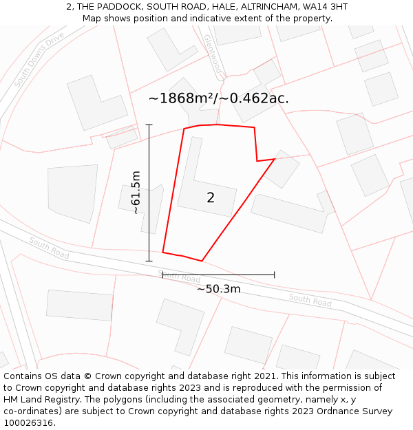 2, THE PADDOCK, SOUTH ROAD, HALE, ALTRINCHAM, WA14 3HT: Plot and title map