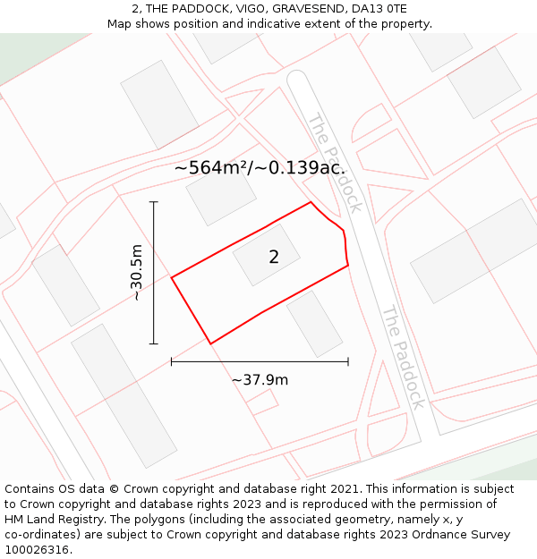 2, THE PADDOCK, VIGO, GRAVESEND, DA13 0TE: Plot and title map