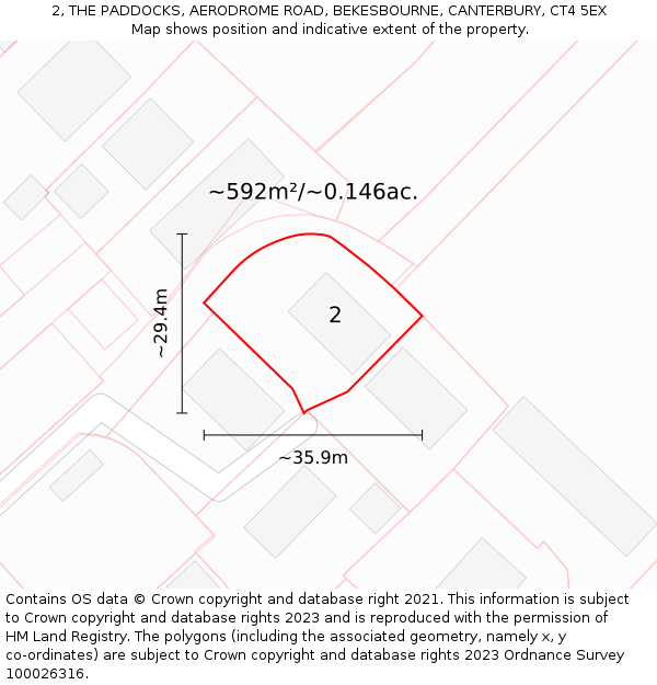 2, THE PADDOCKS, AERODROME ROAD, BEKESBOURNE, CANTERBURY, CT4 5EX: Plot and title map