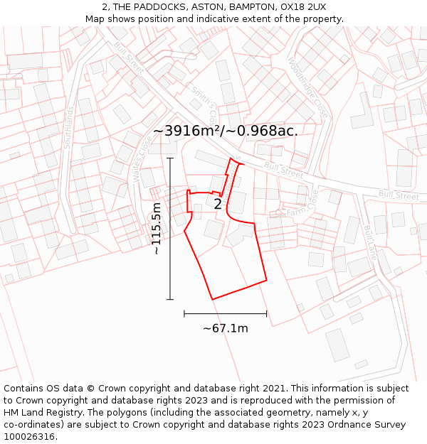 2, THE PADDOCKS, ASTON, BAMPTON, OX18 2UX: Plot and title map