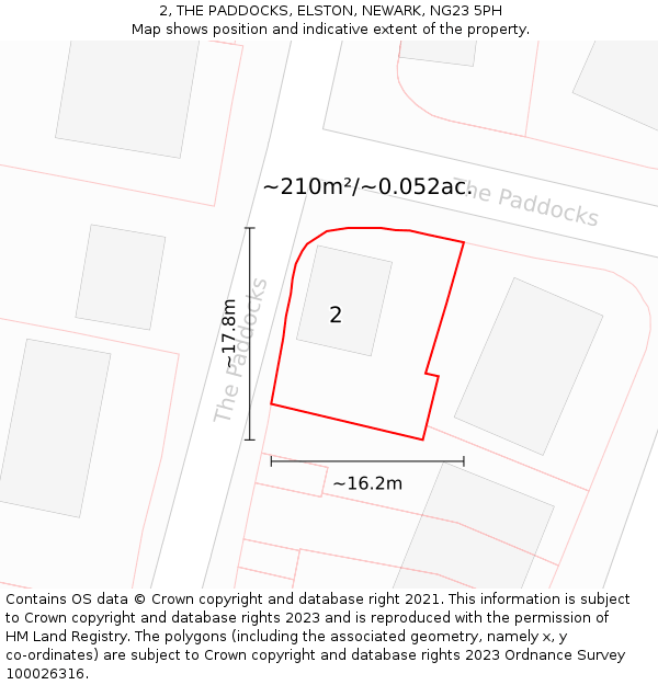 2, THE PADDOCKS, ELSTON, NEWARK, NG23 5PH: Plot and title map