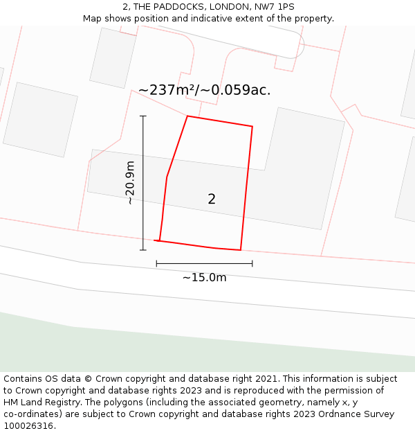 2, THE PADDOCKS, LONDON, NW7 1PS: Plot and title map