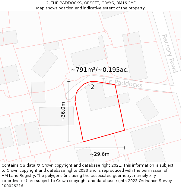 2, THE PADDOCKS, ORSETT, GRAYS, RM16 3AE: Plot and title map