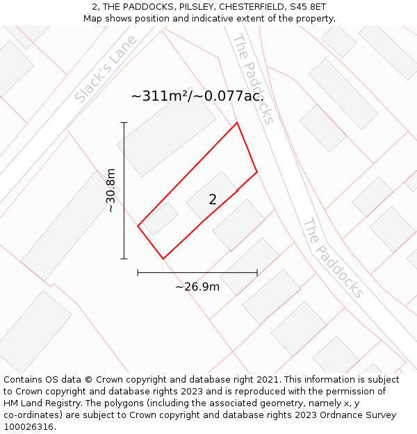 2, THE PADDOCKS, PILSLEY, CHESTERFIELD, S45 8ET: Plot and title map