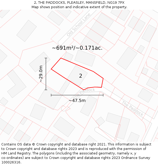2, THE PADDOCKS, PLEASLEY, MANSFIELD, NG19 7PX: Plot and title map