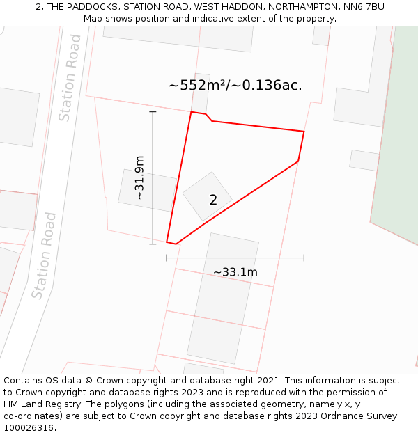 2, THE PADDOCKS, STATION ROAD, WEST HADDON, NORTHAMPTON, NN6 7BU: Plot and title map