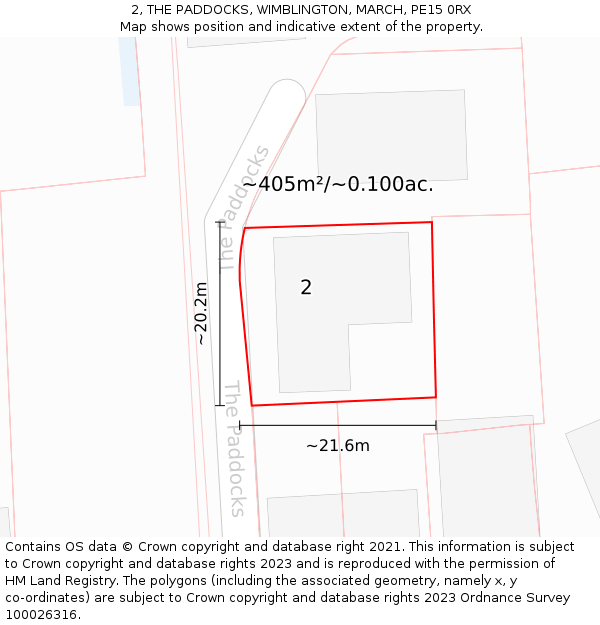 2, THE PADDOCKS, WIMBLINGTON, MARCH, PE15 0RX: Plot and title map