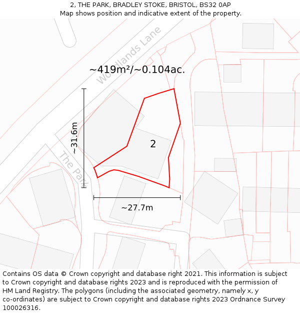 2, THE PARK, BRADLEY STOKE, BRISTOL, BS32 0AP: Plot and title map