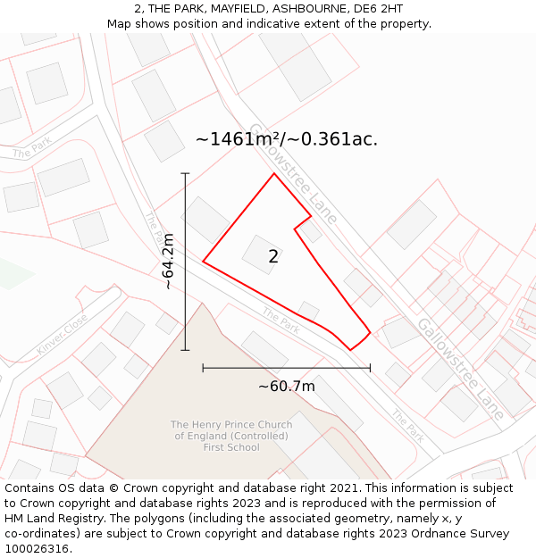 2, THE PARK, MAYFIELD, ASHBOURNE, DE6 2HT: Plot and title map