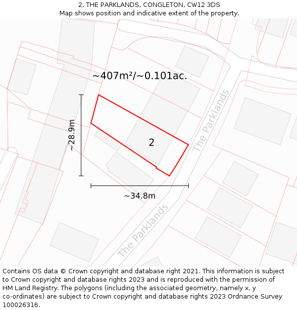 2, THE PARKLANDS, CONGLETON, CW12 3DS: Plot and title map