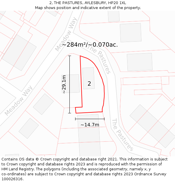 2, THE PASTURES, AYLESBURY, HP20 1XL: Plot and title map