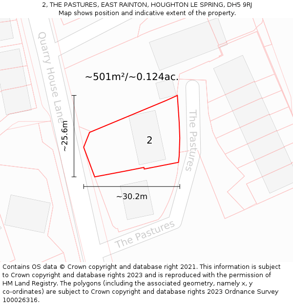 2, THE PASTURES, EAST RAINTON, HOUGHTON LE SPRING, DH5 9RJ: Plot and title map