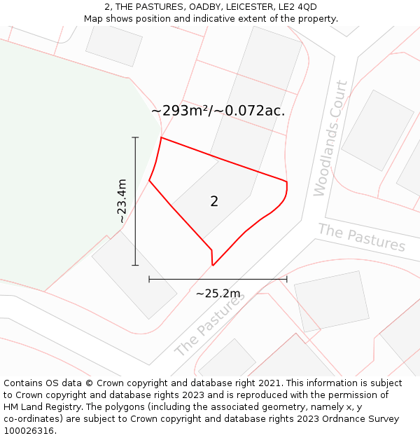 2, THE PASTURES, OADBY, LEICESTER, LE2 4QD: Plot and title map