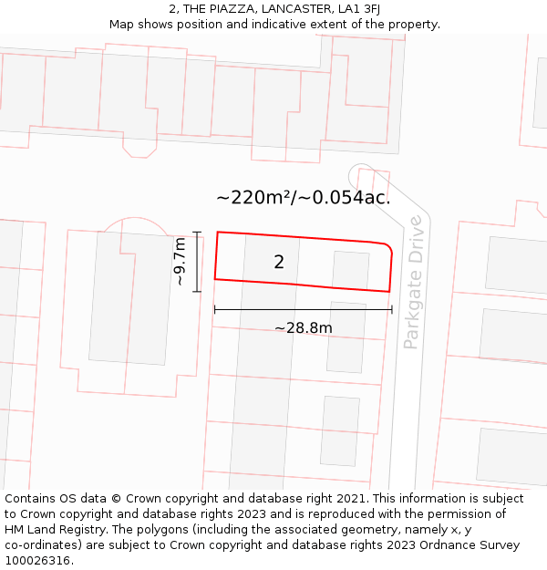 2, THE PIAZZA, LANCASTER, LA1 3FJ: Plot and title map