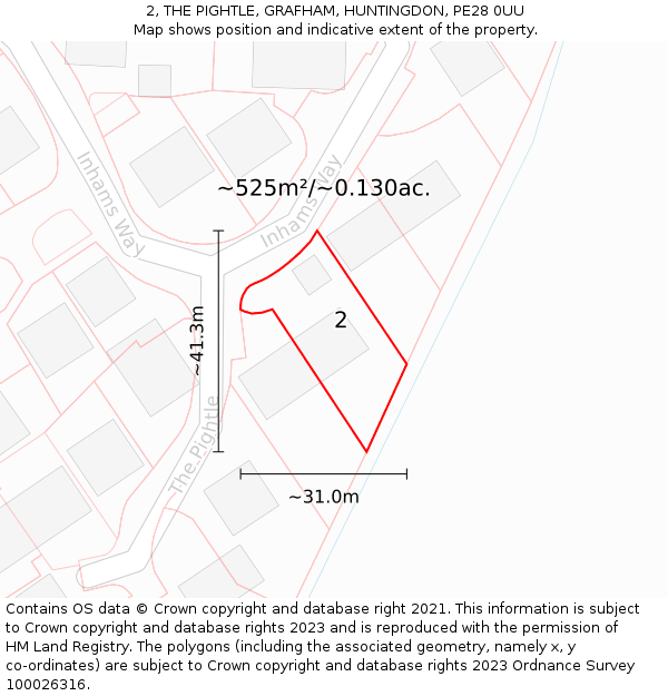 2, THE PIGHTLE, GRAFHAM, HUNTINGDON, PE28 0UU: Plot and title map