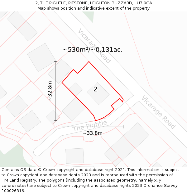 2, THE PIGHTLE, PITSTONE, LEIGHTON BUZZARD, LU7 9GA: Plot and title map