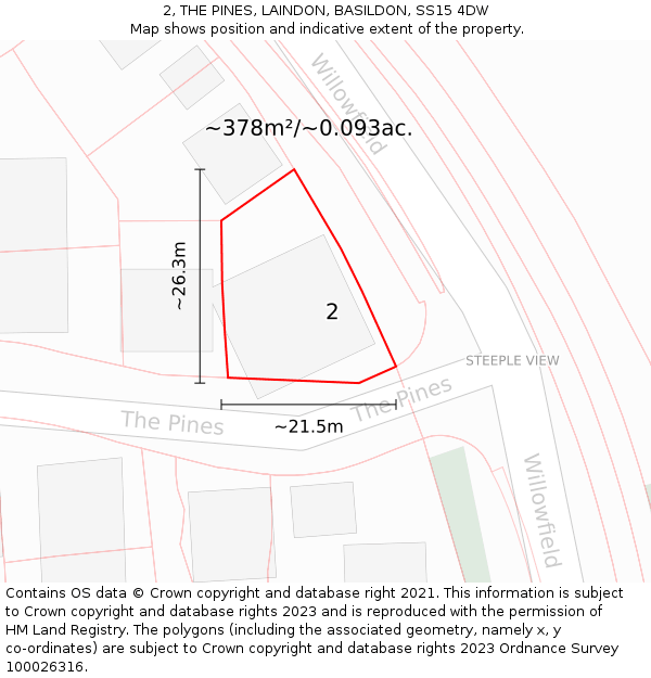 2, THE PINES, LAINDON, BASILDON, SS15 4DW: Plot and title map