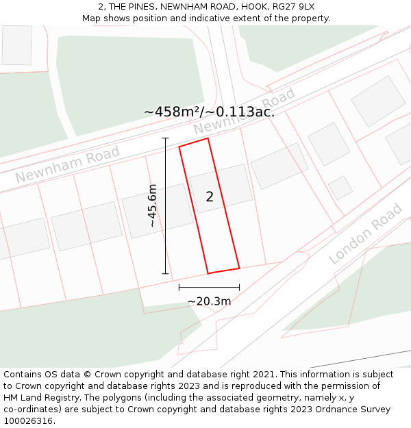 2, THE PINES, NEWNHAM ROAD, HOOK, RG27 9LX: Plot and title map