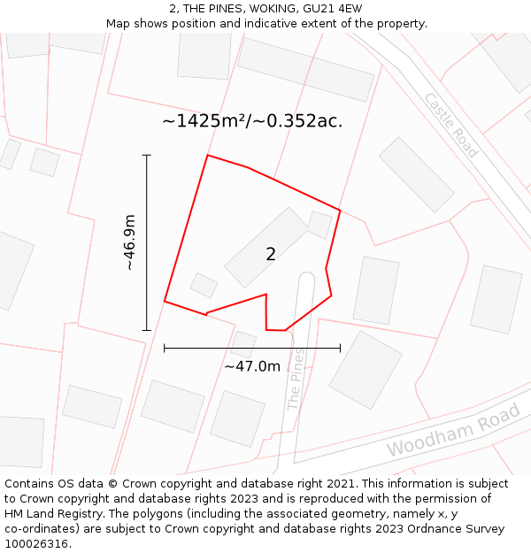 2, THE PINES, WOKING, GU21 4EW: Plot and title map