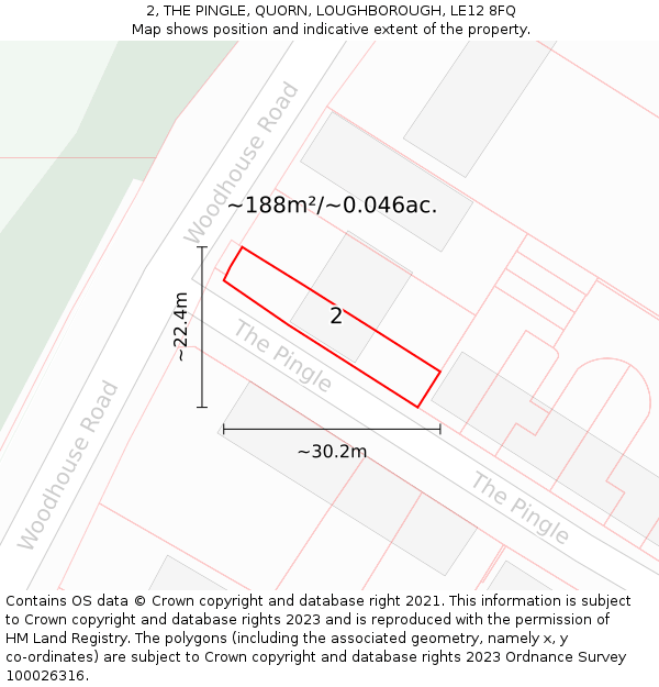 2, THE PINGLE, QUORN, LOUGHBOROUGH, LE12 8FQ: Plot and title map