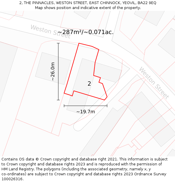 2, THE PINNACLES, WESTON STREET, EAST CHINNOCK, YEOVIL, BA22 9EQ: Plot and title map