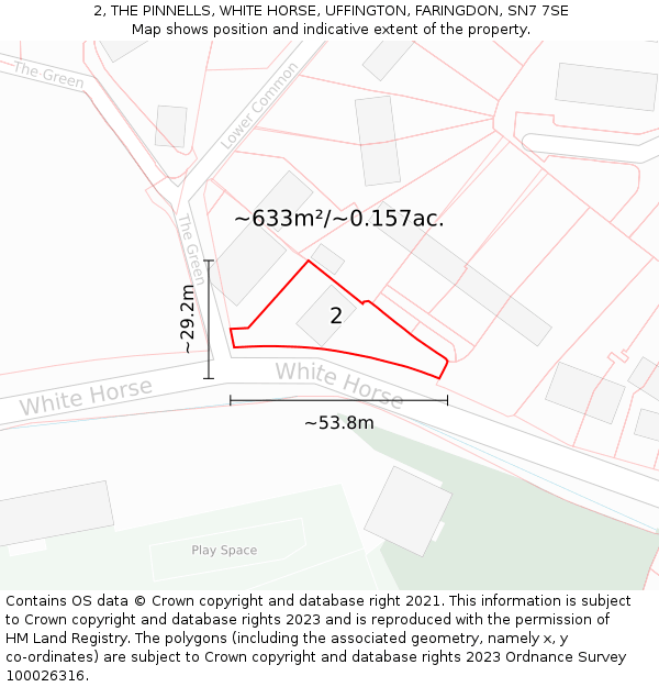 2, THE PINNELLS, WHITE HORSE, UFFINGTON, FARINGDON, SN7 7SE: Plot and title map