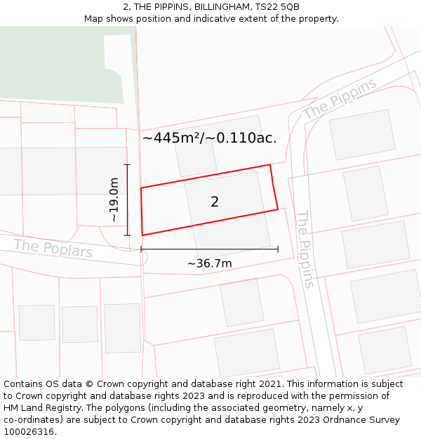 2, THE PIPPINS, BILLINGHAM, TS22 5QB: Plot and title map