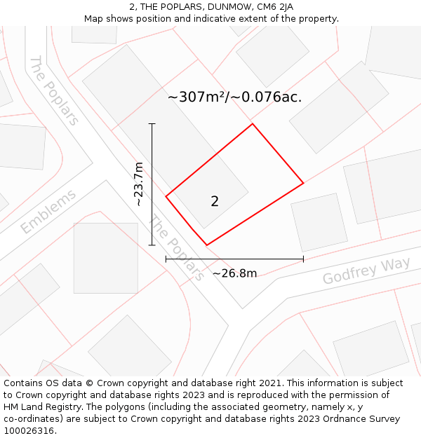2, THE POPLARS, DUNMOW, CM6 2JA: Plot and title map