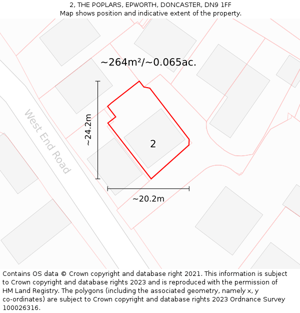 2, THE POPLARS, EPWORTH, DONCASTER, DN9 1FF: Plot and title map