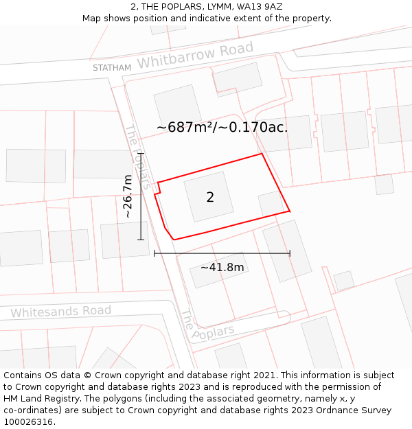 2, THE POPLARS, LYMM, WA13 9AZ: Plot and title map
