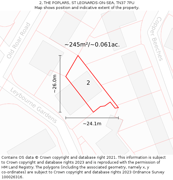 2, THE POPLARS, ST LEONARDS-ON-SEA, TN37 7PU: Plot and title map