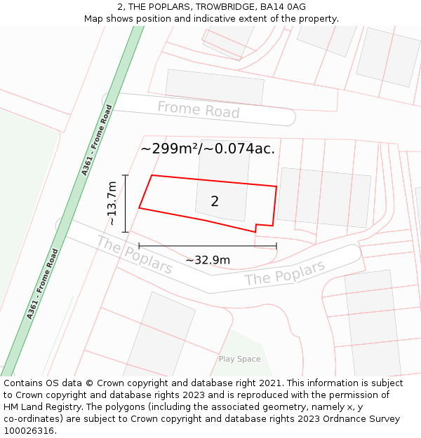 2, THE POPLARS, TROWBRIDGE, BA14 0AG: Plot and title map