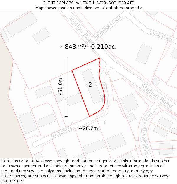 2, THE POPLARS, WHITWELL, WORKSOP, S80 4TD: Plot and title map
