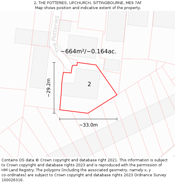 2, THE POTTERIES, UPCHURCH, SITTINGBOURNE, ME9 7AF: Plot and title map